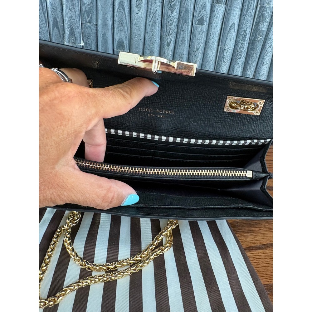 Henri Bendel Black Saffiano Leather Chain Crossbody Bag Gold Hardware Dust Bag - Picture 8 of 8
